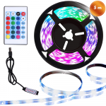 LED valgusriba RGB, 5 m, 30 LED/m, USB-toitega ja kaugjuhtimispuldiga, LED ribavalgusti, v&auml;rviline LED lint