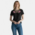 Naiste T-s&auml;rk, BodyFlirt, must, tikitud lilledega