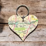 OS Map Wooden Heart Key-ring - South Downs National Park
