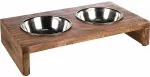 Flamingo Feeding and drinking bowl Duo Kato Rectangle Silver & Brown 2x350 ml 13 cm
