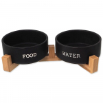 Dog Fantasy Water & Food kausside komplekt koertele bambusrestiga, must, 2 x 0,85 l