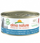 Almo Nature HFC Natural Kassikonservid tuunikalaga, kanaga ja juustuga, 150 g