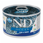 Farmina N&D Ocean Codfish Squid Mini m&auml;rgtoit t&auml;iskasvanud koertele tursa ja kalmaariga, 140 g