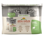 Almo Nature Holistic Anti Hairball veiseliha ja kanaga m&auml;rgtoit t&auml;iskasvanud kassidele, 6 x 70 g