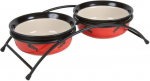 Trixie Eat On Feet Bowl Set keraamiliste kausside komplekt metallalusel kassidele, 2*0.25 l/12.5 cm, punane/must/kreemjas