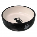 Magic Cat Ceramic mustvalge keraamiline kauss kassidele k&auml;paj&auml;ljendiga, 13,4 x 4 cm, 170 ml