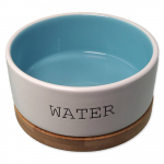 Dog Fantasy Ceramic Water Bowl With Bamboo Stand S keraamiline veekauss koertele bambusrestiga, valge/sinine, 0,4 l