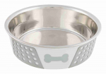 Trixie Stainless Steel Bowl With Silicone roostevabast terasest kauss koertele libisemiskindla alusega, valge/hall, 1.4 l/&oslash; 21 cm