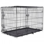 Dog Fantasy Wire Dog Crate Folding Double Door elektrostaatilise kattega koeraboks, kokkupandav, kahe uksega ja plastikalusega, 91x56x63 cm