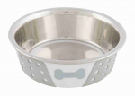 Trixie Stainless Steel Bowl With Silicone roostevabast terasest kauss koertele libisemisvastase alusega, valge/hall, 0.4 l, &oslash; 14 cm