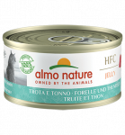 Almo Nature HFC Jelly m&auml;rgtoit t&auml;iskasvanud kassidele forelli ja tuunikalaga želees, 70 g