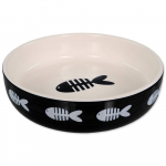 Magic Cat Ceramic Bowl Fish Print keraamiline kauss kassidele kalatr&uuml;kiga, must, 13 cm
