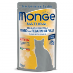 Monge Natural Pouches Kitten Tuna In Jelly With Chicken Livers t&auml;isv&auml;&auml;rtuslik m&auml;rgtoit kassipoegadele, 80 g