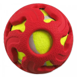 Dog Fantasy Cage Ball With Tennis, Rubber koerte m&auml;nguasi tennispalliga sees, punane, 7.6 cm