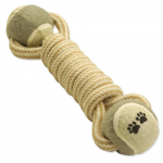 Dog Fantasy Jute tennis ball dumbbell m&auml;nguasi koertele k&ouml;ie ja kahe tennispalliga, 28 cm