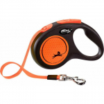 Flexi New Neon S 5m Tape automaatne rihm koertele, helkurdetailidega, oranž, kuni 15 kg