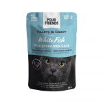 Four Friends Sterilized White Fish konservid steriliseeritud kassidele valge kala fileega kastmes, 85 g