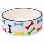Dog Fantasy keraamiline kauss valge v&auml;rvilise luu motiiviga koertele, 0,79 l, l&auml;bim&otilde;&otilde;t 15,5 cm