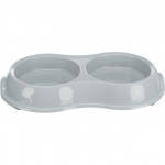 Trixie Double Bowl Light-Weight Version kahekohaline plastikust kauss kassidele ja v&auml;ikestele koertele, 2 x 0.2 l, iga kausi l&auml;bim&otilde;&otilde;t 11 cm, &uuml;ldm&otilde;&otilde;tmed 26 x 14 x 4 cm