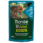 Monge BWild Grain Free Sterilised Tuunikala Krevetid K&ouml;&ouml;giviljad teraviljavaba m&auml;rgtoit steriliseeritud kassidele, 85 g
