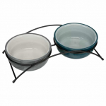 Trixie Bowl Set keraamiline/metallist k&otilde;rgendatud kausside komplekt koertele ja kassidele alusega, 2 x 1.6 l, &oslash; 20 cm, 41x20x10 cm, petrooleum/hallides toonides