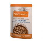 Nature's Variety Cat Bites In Gravy With Salmon konservid t&auml;iskasvanud kassidele aurutatud l&otilde;het&uuml;kkidega maitsvas kastmes, 0,085 kg
