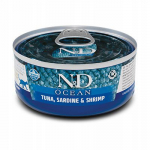 Farmina N&D Ocean Tuna, Sardines, Shrimps konservid t&auml;iskasvanud kassidele tuunikala, sardiinide ja krevettidega, 70 g