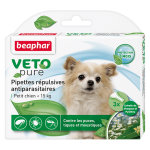Beaphar Veto Pure Spot On looduslikud tilgad kirpude ja puukide vastu v&auml;ikestele koertele kuni 15 kg, 3 tk.