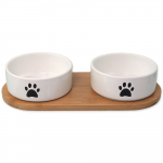 Dog Fantasy keraamiliste kausside komplekt alusega, valged, 2 tk, 2 x 0,4 l