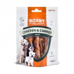 Boxby Chicken & Carrot Sticks t&auml;iends&ouml;&ouml;t t&auml;iskasvanud koertele kanaliha ja porgandiga, 100 g