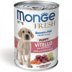 Monge Fresh Chunks Puppy Veiseliha & K&ouml;&ouml;giviljadega m&auml;rgtoit kutsikatele, 400 g