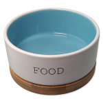 Dog Fantasy Food Bowl With Bamboo Stand S keraamiline kauss koertele bambusrestiga, valge/sinine, 0,4 l