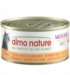 Almo Nature HFC Mousse tuunikala krevettidega, &otilde;rn pasteet t&auml;iskasvanud kassidele, 70 g