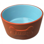 Dog Fantasy Ceramic Bowl Food keraamiline kauss koertele, kirjaga "FOOD", telliskivi/sinine, 0,75 l