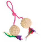 Trixie 2 Balls On A Rope kassim&auml;nguasi džuudist pallide ja sulgedega, &oslash; 4.5 cm