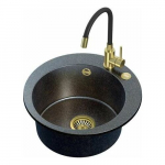 Zlewozmywak Steiner ART JAMES 210 (&Oslash;51x20) Steingran Art Gold Black Pearl z syfonem manualnym, baterią Maggie PVD i zaślepką - czarny opalizacja złota | 39221000 | 5903242538360