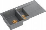 Zlewozmywak GraniteQ EVAN 156 zlewozmywak z syfonem Push To Open 1,5-komorowy z/o (1000x500x210, kom. 420x480) silver stone / elementy miedziane | brak | 5904310997539