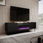 RTV cabinet with electric fireplace ONDA 180x40x39-58 black (standing or wall mounted) | STVCMMZPM0294 | 5903815009099