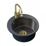 Zlewozmywak Steiner ART JAMES 210 (&Oslash;51x20) Steingran Art Gold Black Pearl z syfonem manualnym, baterią Naomi i zaślepką - czarny opalizacja złota | 39221000 | 5903242537011