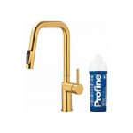 Bateria kuchenna KFA DUERO PURE STYLE PULL-OUT BATERIA KUCHENNA Z FUNKCJĄ FILTRACJI WODY I WYCIĄGANĄ WYLEWKĄ + ZESTAW FILTRUJĄCY PROFINE BLUE S, BRUSHED GOLD | 046623-313-31 | 5907571666343