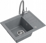Zlewozmywak BEN 116 zlewozmywak granitowy silver stone 55x44 z szarą baterią z elastyczną wylewką, ze stalowym syfonem i zaślepką | HCB5544SZK_3323503GR_OPK-QDR | 5905505506000
