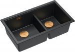 Zlewozmywak GraniteQ QUADRON | LOGAN 120 | granitowy zlewozmywak kuchenny PURE CARBON  + MIEDŹ PVD | wymiar: 76 x 45 x 23,5 cm | 2-komorowy podwieszany | podbudowa szafki od: 80 cm | brak | 5905505509902