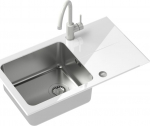 Zlewozmywak Steiner Hugh 111 komora stalowa z białym blatem szklanym + bateria | ST3577SB1BS-BW7059BIP | 5903242533914