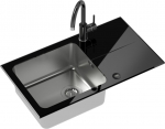 Zlewozmywak Steiner Hugh 111 komora stalowa z czarnym blatem szklanym + bateria | ST3577SC1BS-BW7059CZP | 5903242533907