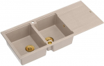 Zlewozmywak GraniteQ EVAN 121 zlewozmywak z syfonem Push To Open 2-komorowy z/o (1160x500x210, kom. 420x340) pearl beige / elementy złote | brak | 5906954200419