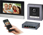 Orno HIKVISION DS-KIS602(B) zestaw wideodomofonowy PoE jednorodzinny z monitorem dotykowym 7'' z WiFi, panelem zewnętrznym z kamerą FullHD i PoE switch | DS-KIS602(B) | 6931847110840
