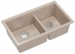 Zlewozmywak GraniteQ QUADRON | LOGAN 120 | granitowy zlewozmywak kuchenny PEARL BEIGE + STAL | wymiar: 76 x 45 x 23,5 cm | 2-komorowy podwieszany | podbudowa szafki od: 80 cm | brak | 5906954200105