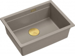Zlewozmywak GraniteQ LOGAN 100 zlewozmywak soft taupe 59,5x45,1x21,5 cm 1-komorowy podwieszany z syfonem manualnym złoty | HQJ6045U4_PVDG1_U-QDR | 5905505500640