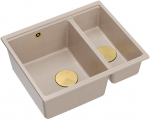 Zlewozmywak GraniteQ LOGAN 150 zlewozmywak pearl beige 56x46x22 cm 1,5-komorowy b/o wpuszczany + syfon manualny złoty | brak | 5906954200167