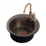 Zlewozmywak Steiner ART JAMES 210 (&Oslash;51x20) Steingran Art Copper Black Pearl z syfonem manualnym, baterią Naomi i dozownikiem - czarny opalizacja miedziana | 39221000 | 5903242536946